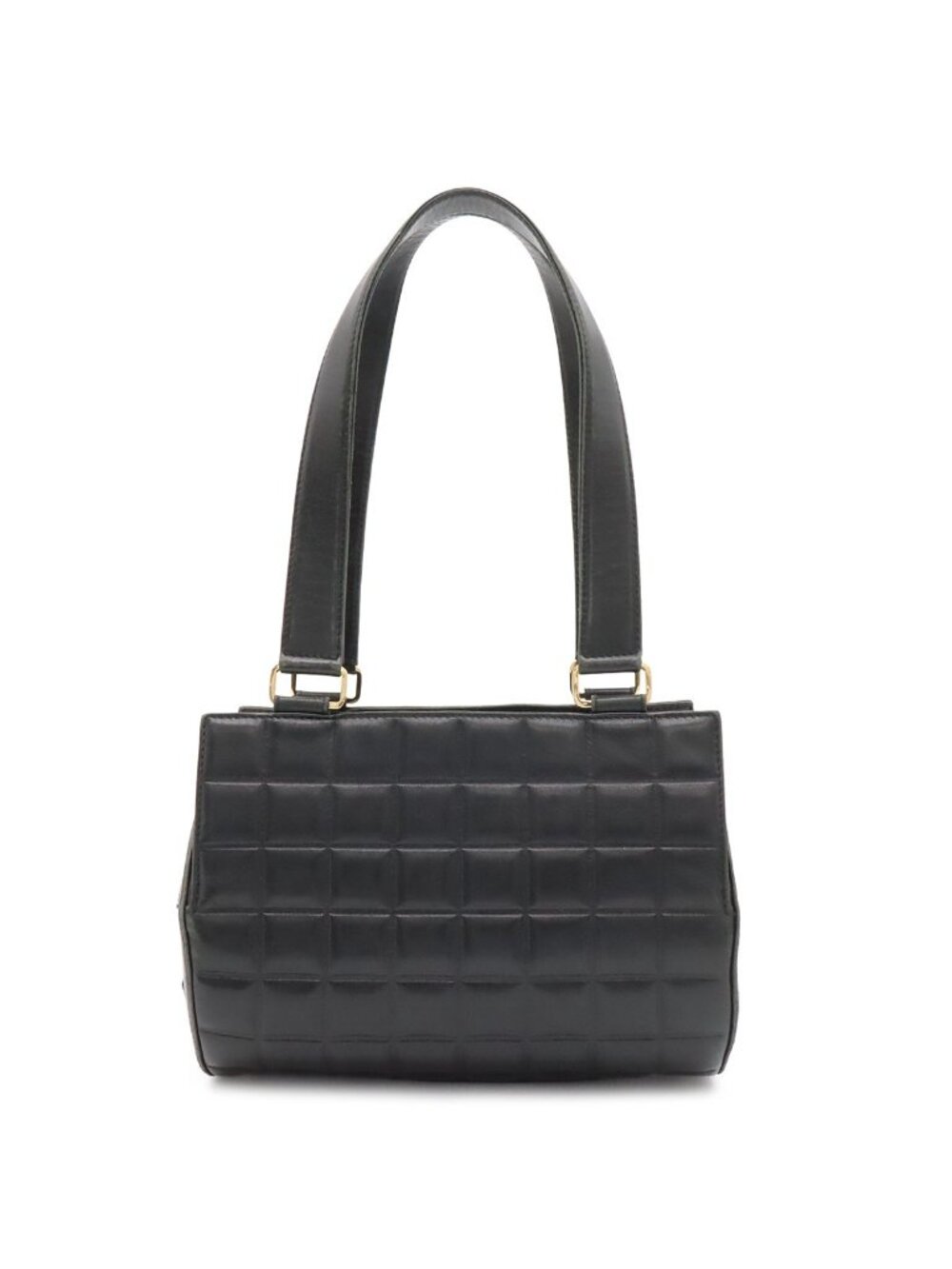 Chanel Choco Bar CC Logo Mini Bag Drum Tube Shape Leather Black Gold